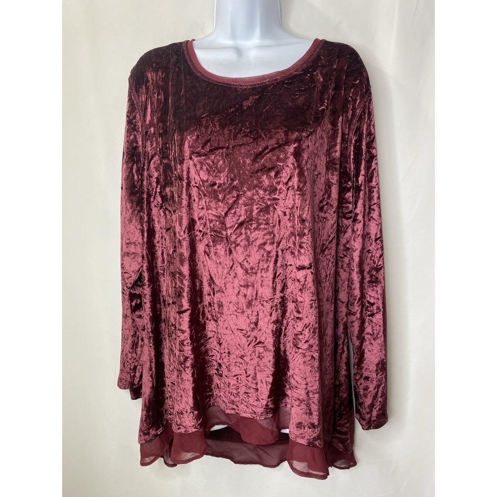 Indigo Womens Velvet Burnout Tunic Shirt Size 3X Christmas Holidays Winter Lux